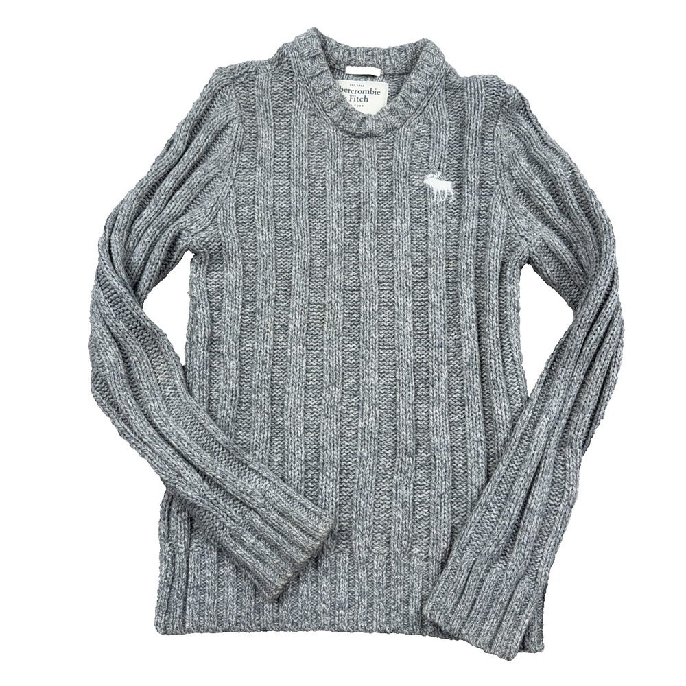 Vintage Y2K Abercrombie & Fitch Sweater Men XL Gray Muscle Ribbed Cable Knit